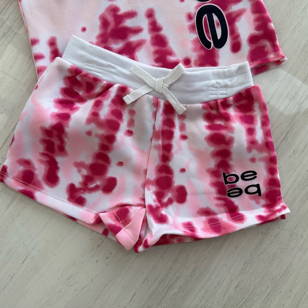 NWT BEBE SPORT GIRLS pink tie dye Sweatshirt and shorts, 2 piece set. Size 4 - Picture 3 of 8
